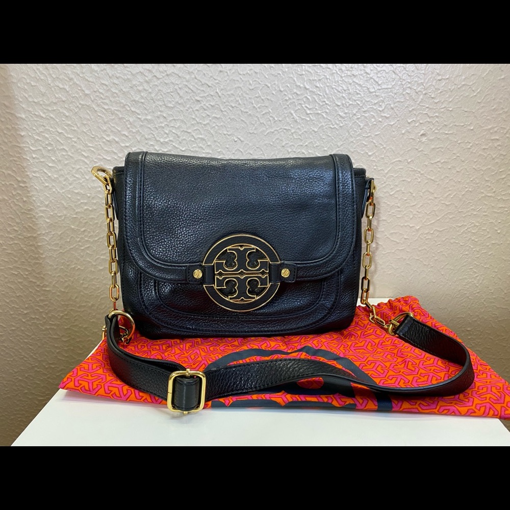 TORY BURCH Black Leather Logo Purse